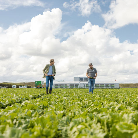 rentmeester en boer lopen over veld